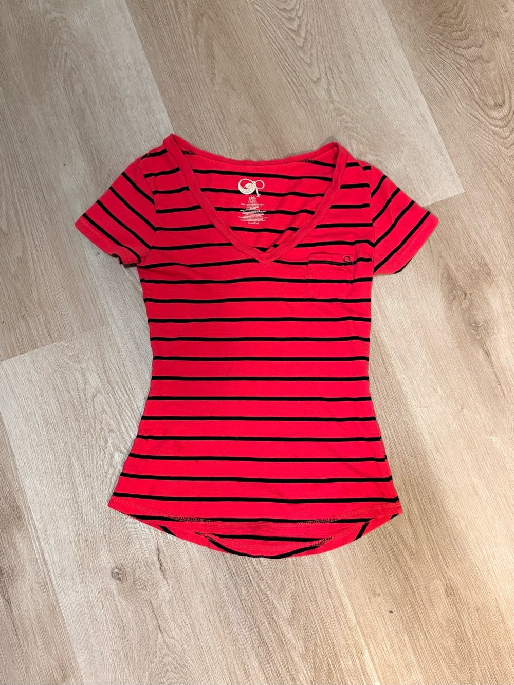 OP Pink and Black Striped Baby Tee Size Small Cotton V Neck Y2K Emo Scene